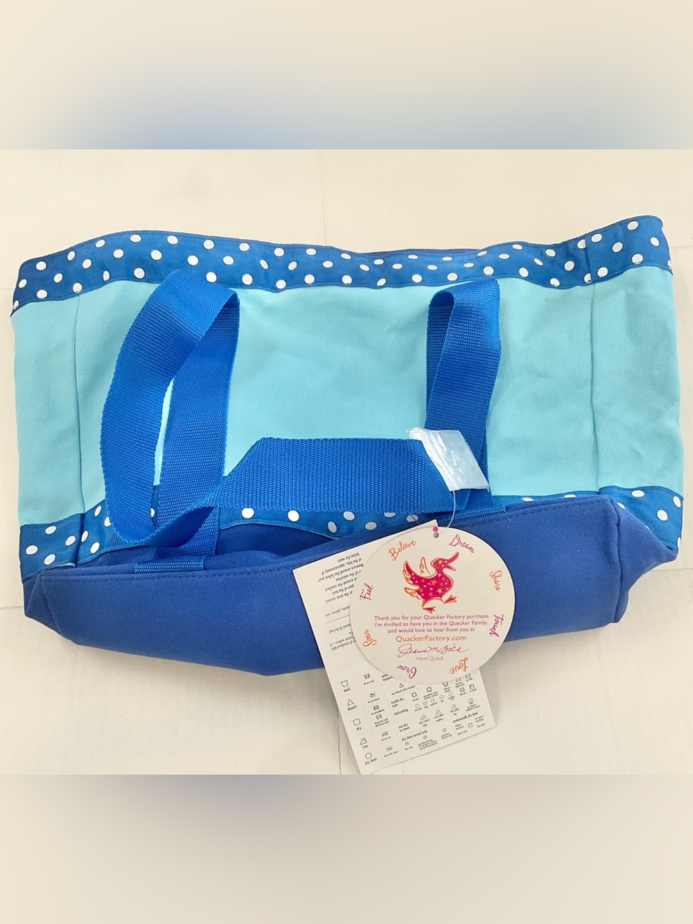 Quacker Factory Bright Blue & Light Blue Polka Trim Tote NWT